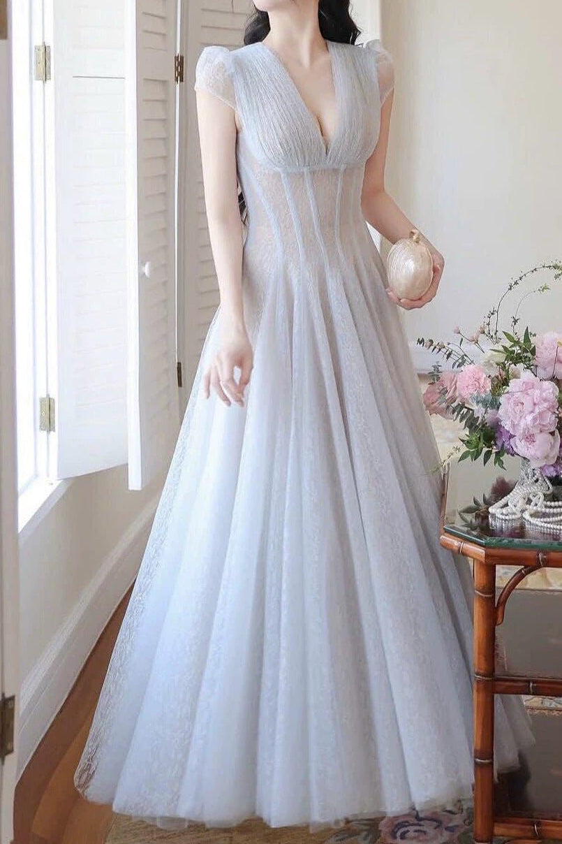 GLITTER TULLE V-NECK EMPIRE MAXI DRESS FOR EVENTS