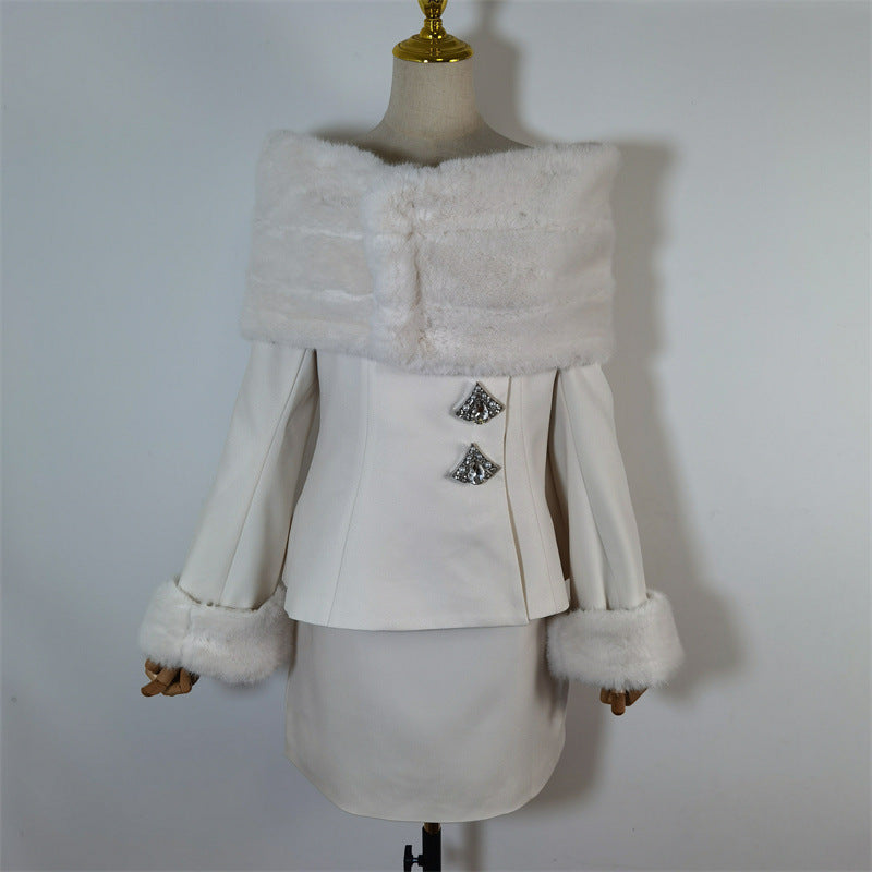 SHARON OFF SHOULDER FAUX FUR TWO PIECE SET