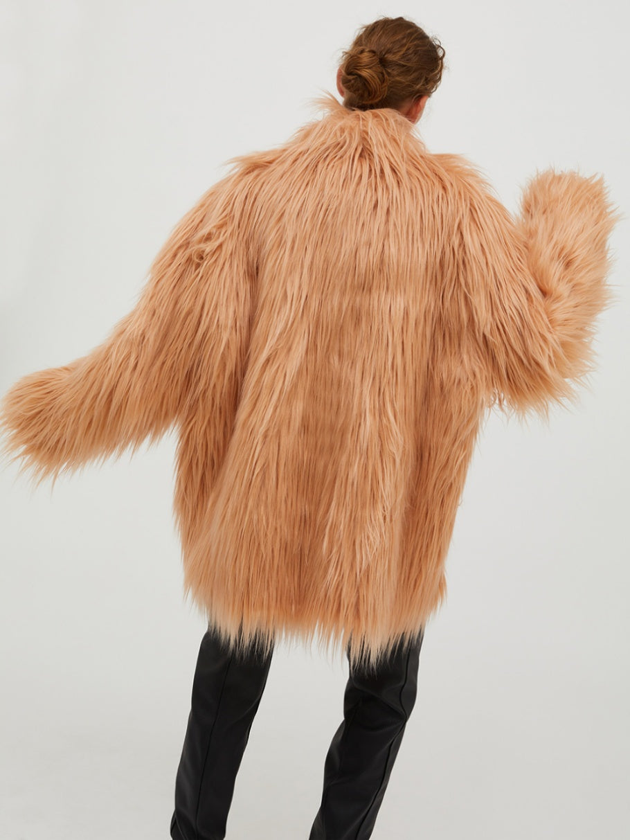 LUXE NUDE PINK FAUX FUR COAT FOR PARTY