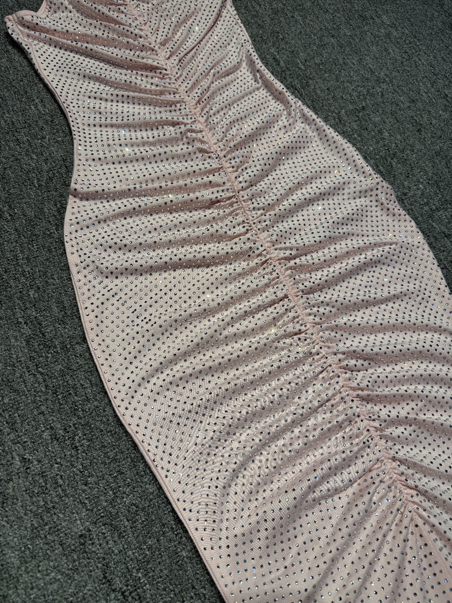 GLITTER HOLLOW MESH SLEEVELESS MAXI DRESS FOR PARTY