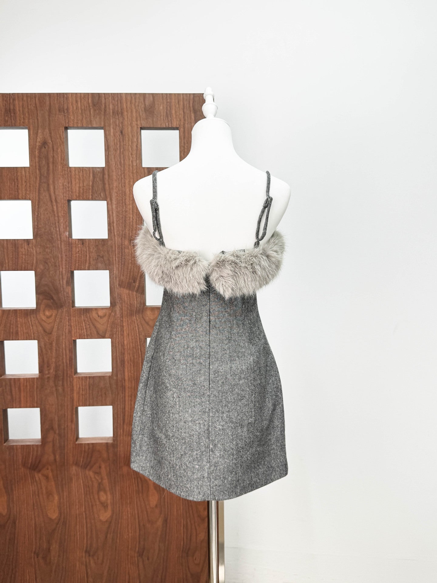 VICTORIA GREY FAUX FUR MINI DRESS FOR PARTY