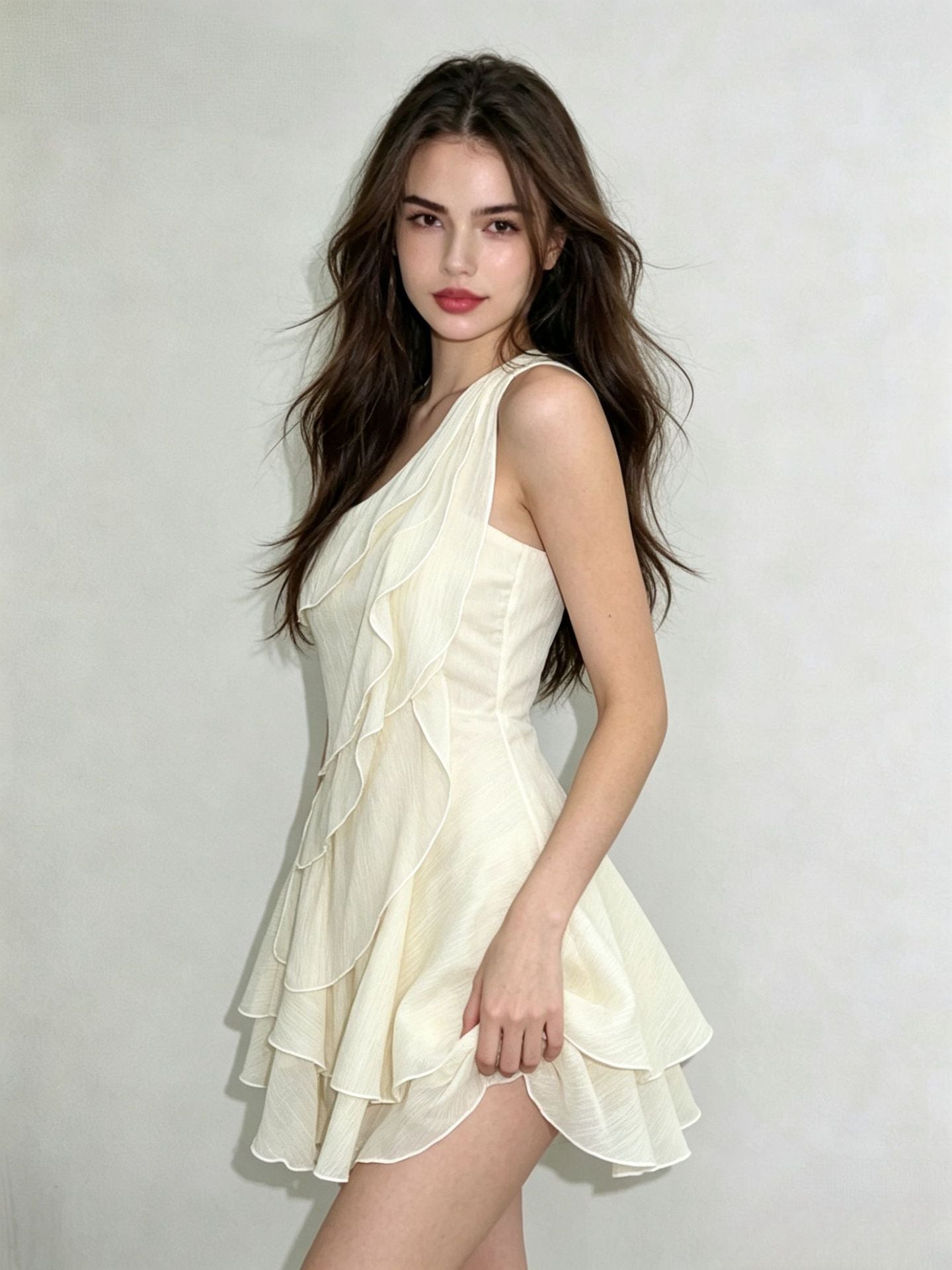 EVELYN ONE-SHOULDER RUFFLE MINI DRESS - APRICOT