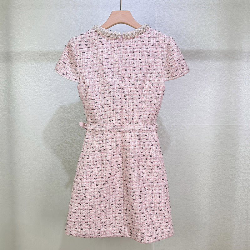BEADED BOUCLÉ PINK MINI DRESS FOR PARTY