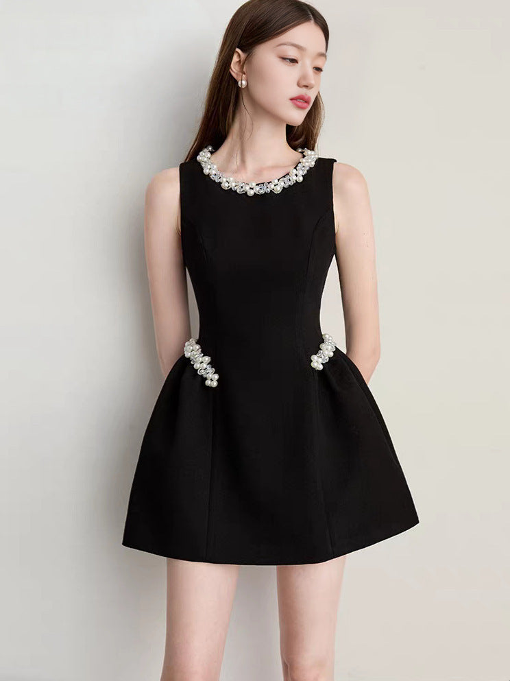 ALANI PEARL SLEEVELESS MINI DRESS - BLACK