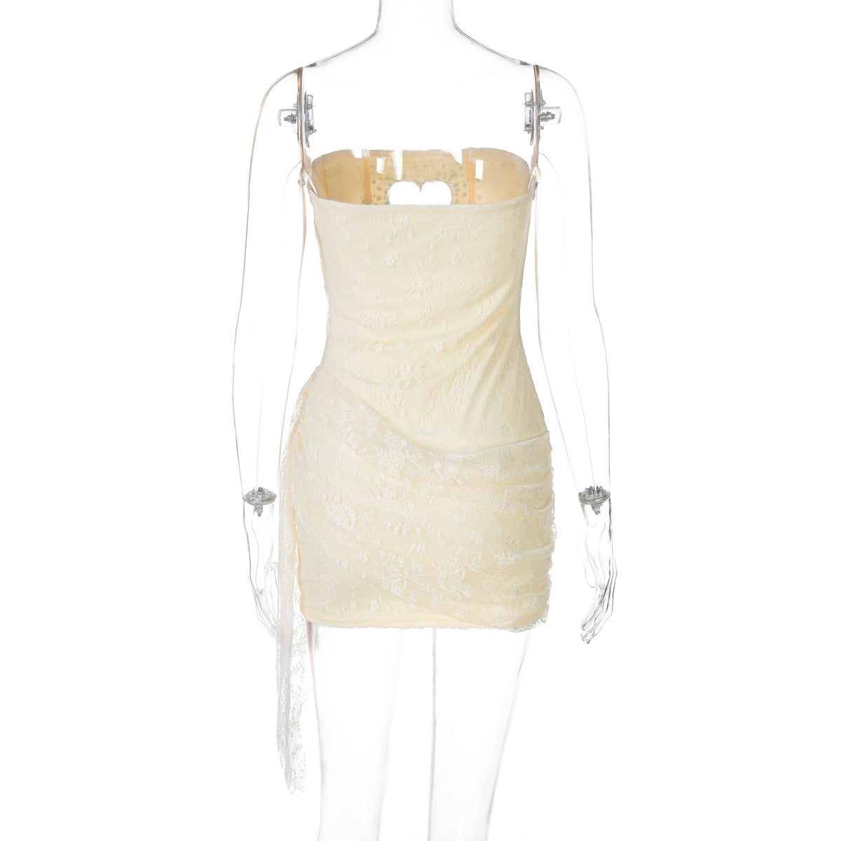 MEROY STRAPLESS YELLOW LACE MINI DRESS FOR PARTY