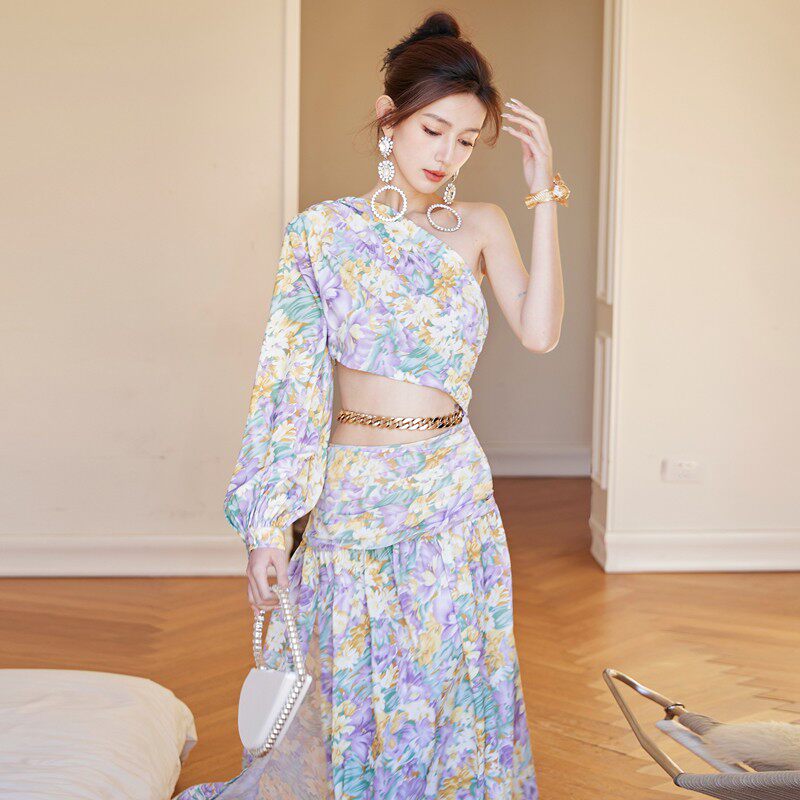 DOLORES OFF-SHOULDER FRENCH PRINT MINI DRESS