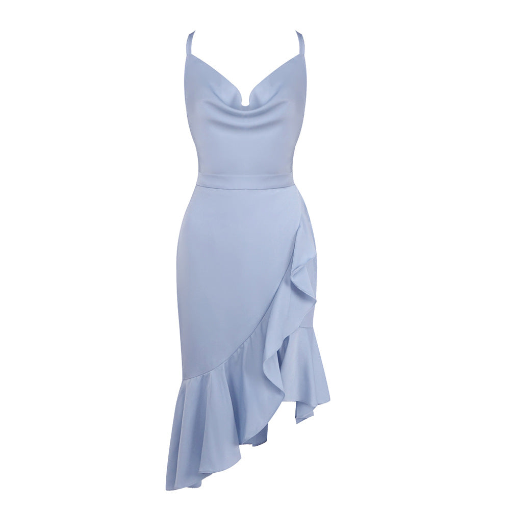 SHEILA ASYMMETRICAL RUFFLE MINI DRESS BLUE