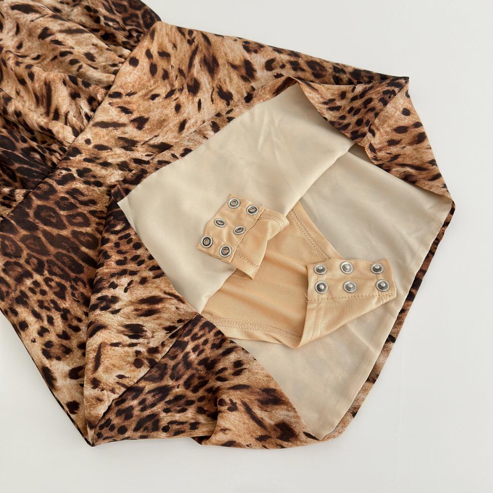 EDWINA LONG SLEEVE LEOPARD MINI DRESS BROWN