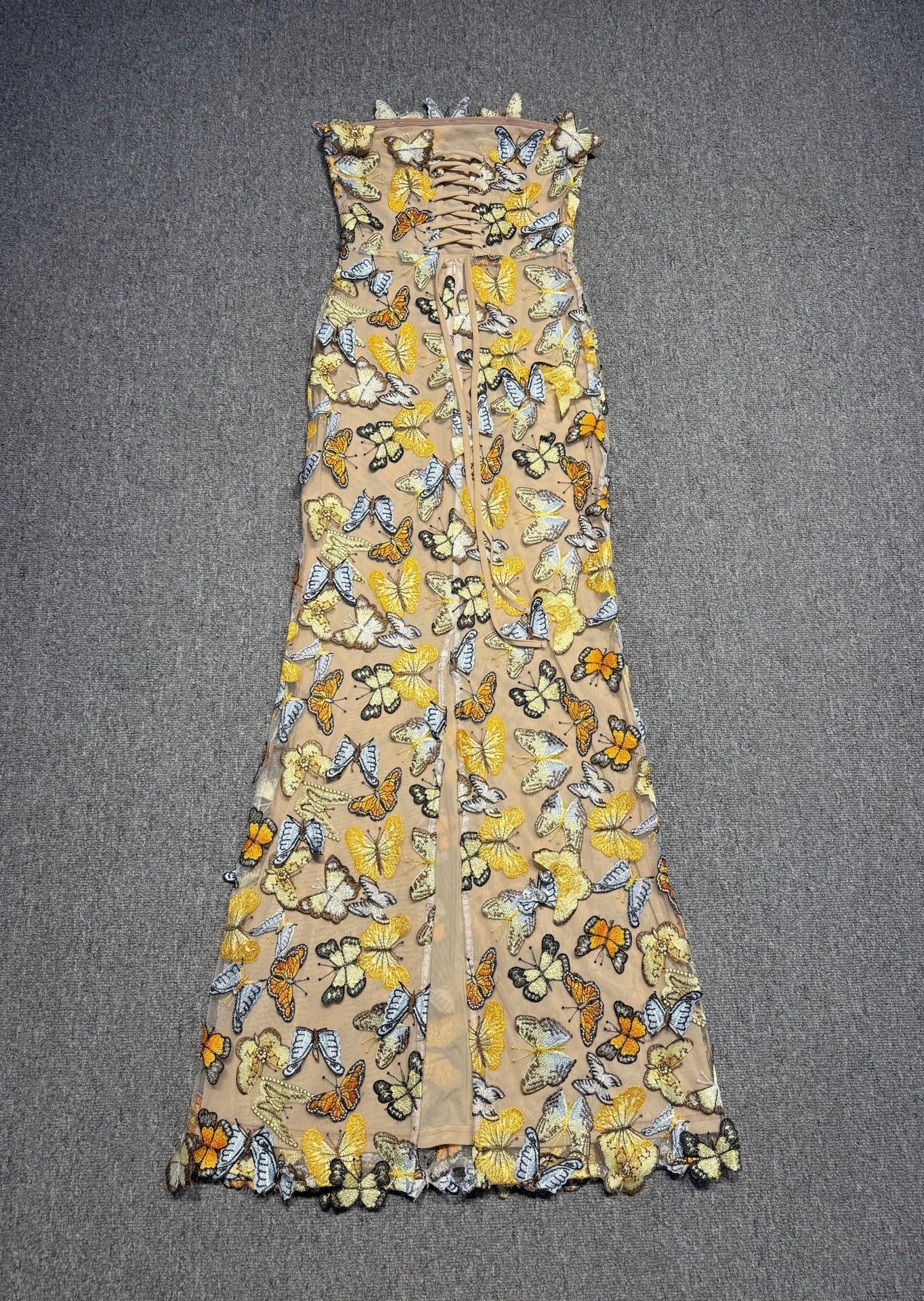 VIVIEN 3D BUTTERFLY LACE STRAPLESS MAXI DRESS