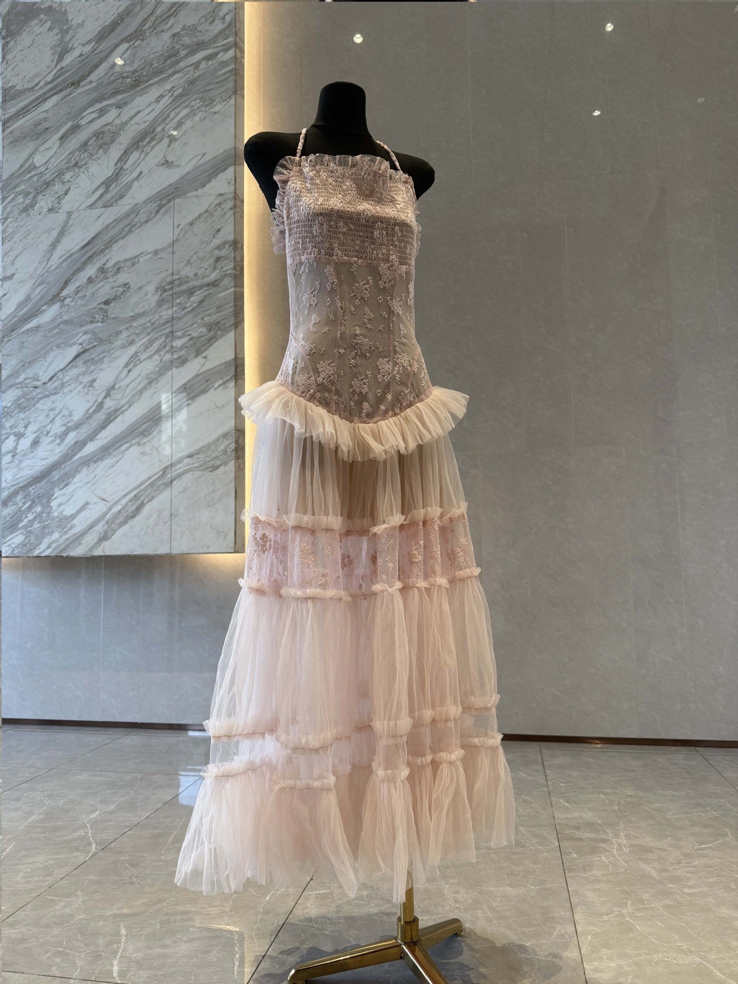 PINK LACE SPLICE MAXI DRESS FOR WEDDING GUEST