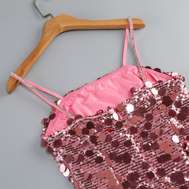 VIRGINIA PINK SEQUIN STRAPPY MINI DRESS PARTY