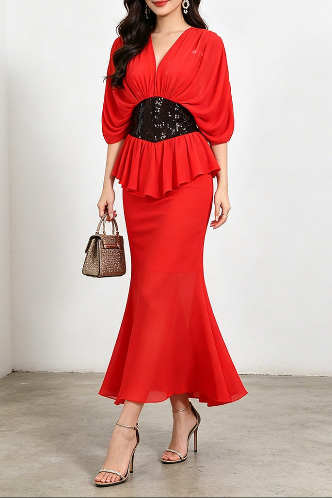 O1CN01ceYjeN1JRV6RxW6WP__2210988231025-0-cib YVETTE V-NECK FISHTAIL BODYCON MAXI DRESS - RED
