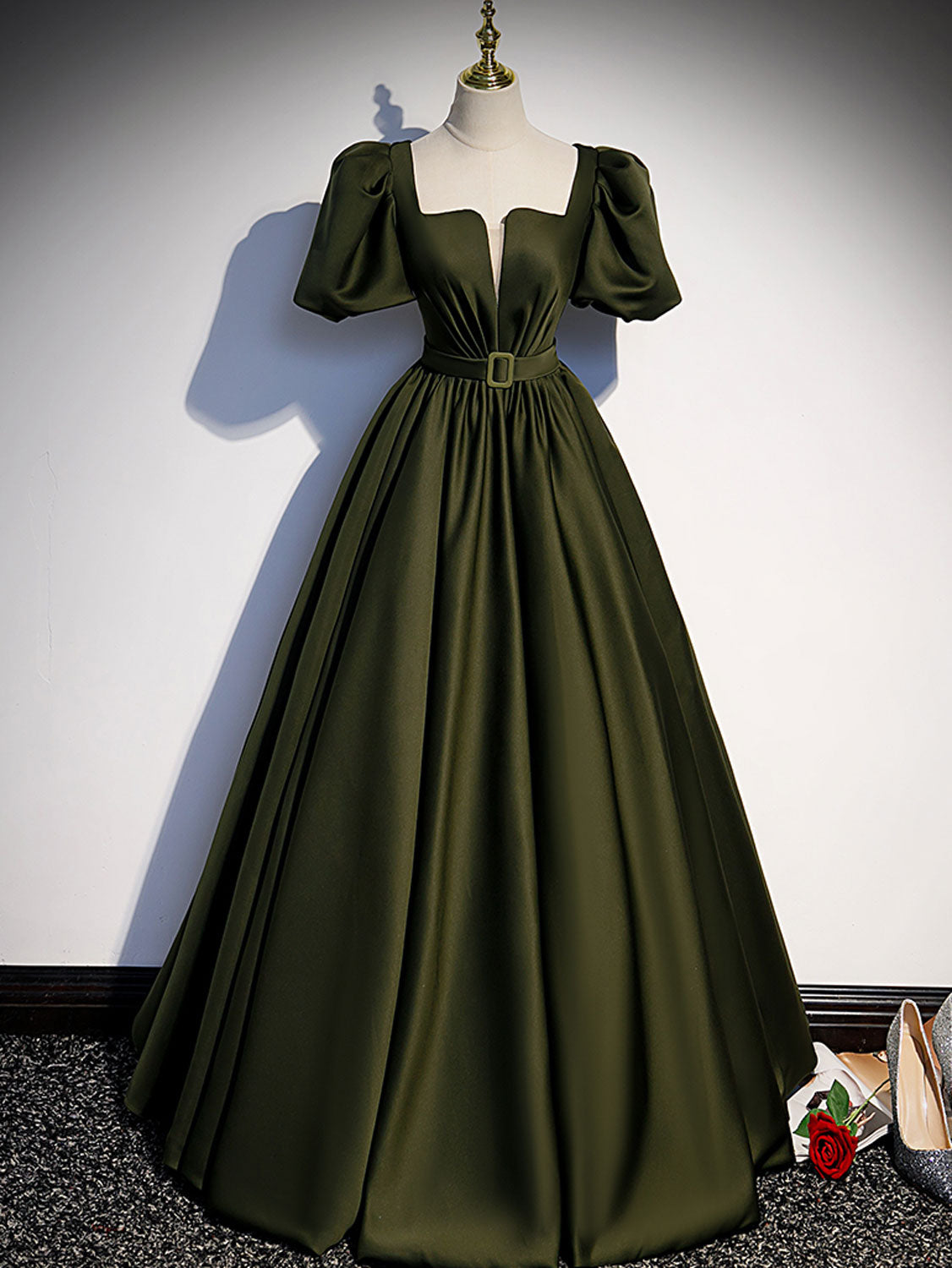 O1CN01clGw1F1UDiahh0uFL__728732484 GREEN SATIN A-LINE COCKTAIL DRESS