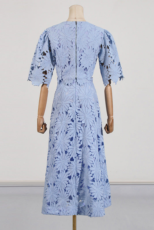 LACE EMBROIDERED BLUE TWO-PIECE SET, MAXI SKIRT, BOHO