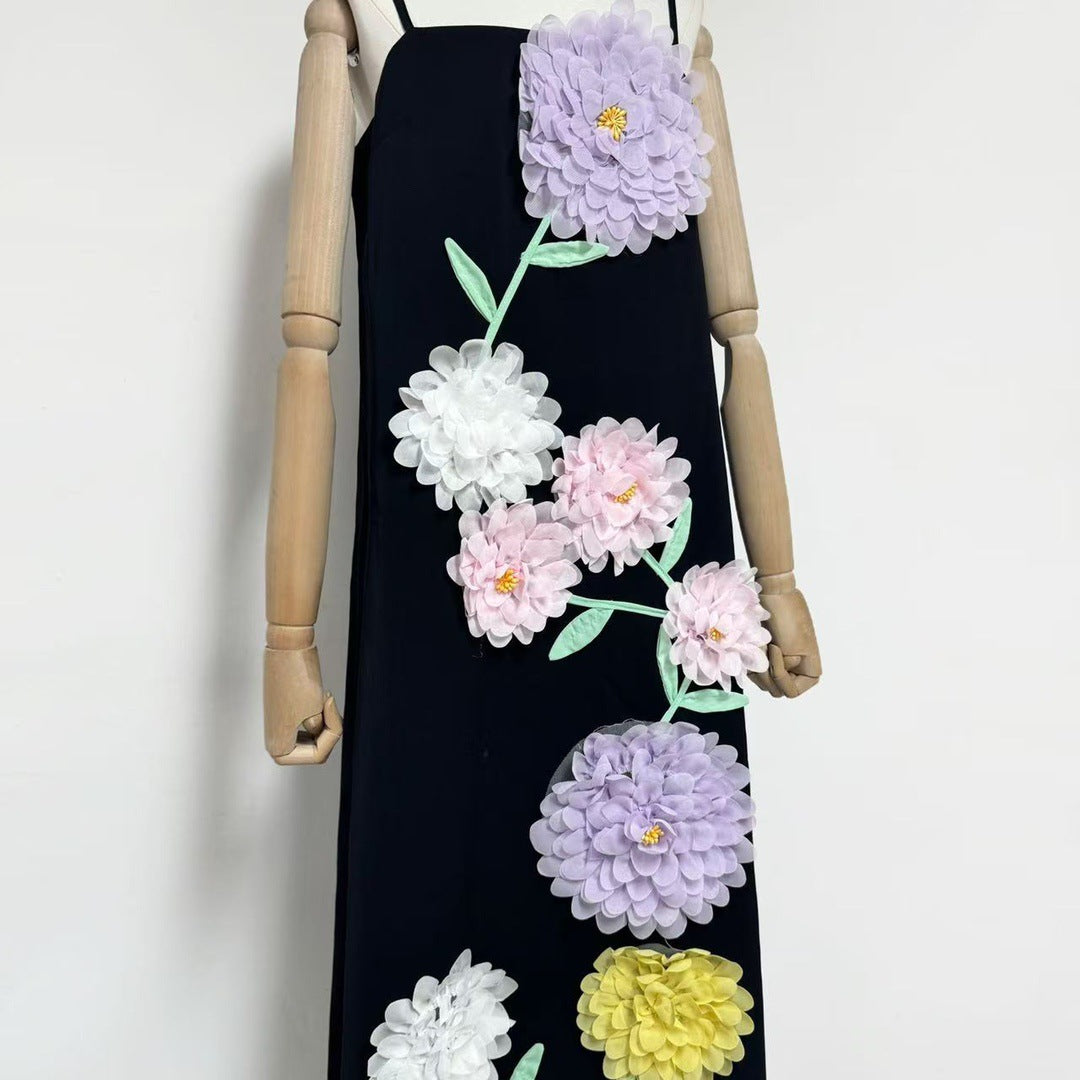 KRISTIN BUTTERCUP EMBROIDERED BLACK MAXI DRESS