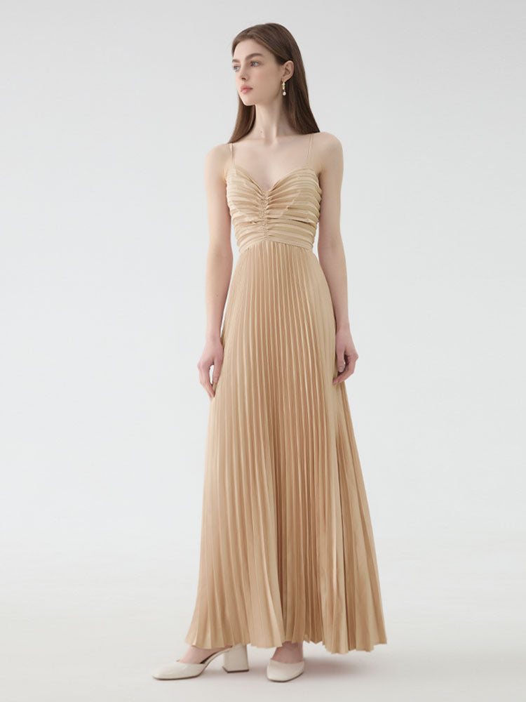 DEBORAH PLEATED SLIP MAXI DRESS APRICOT