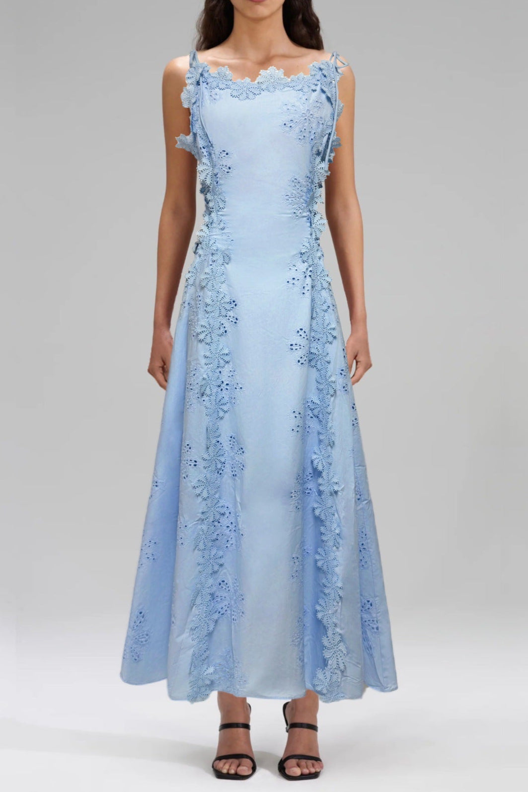 LACE MIDI DRESS: EMBROIDERED HOLLOW WHITE WEDDING