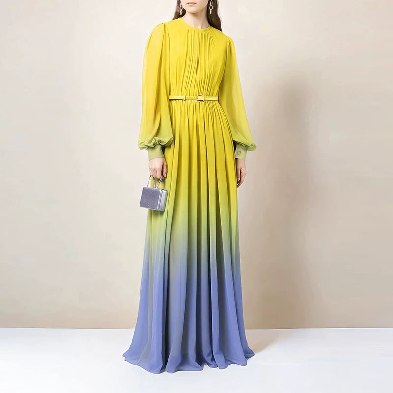 GRADIENT BALLOON SLEEVE MAXI DRESS FOR EVENTS