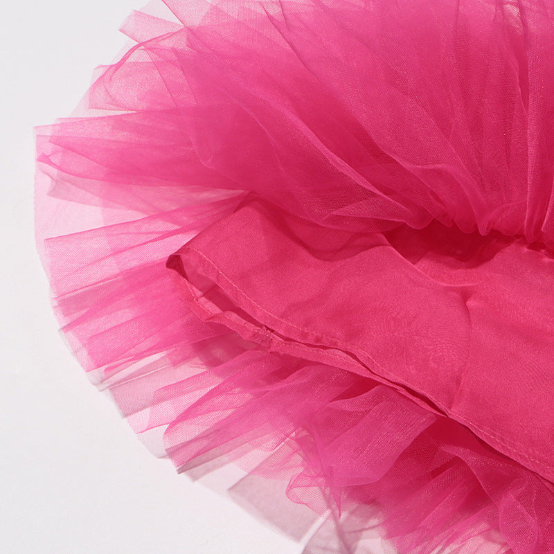 HALF HIGH NECK TULLE MINI DRESS PINK