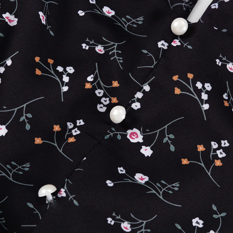 SEBASTIANE FLORAL MIDI DRESS, BLACK RUFFLE