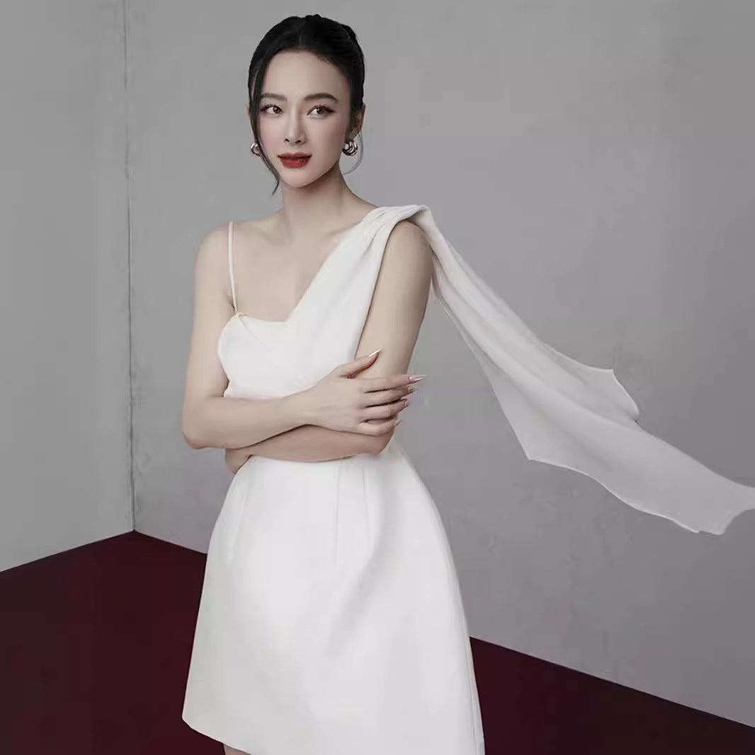 WHITE ASYMMETRICAL ONE-SHOULDER MINI DRESS