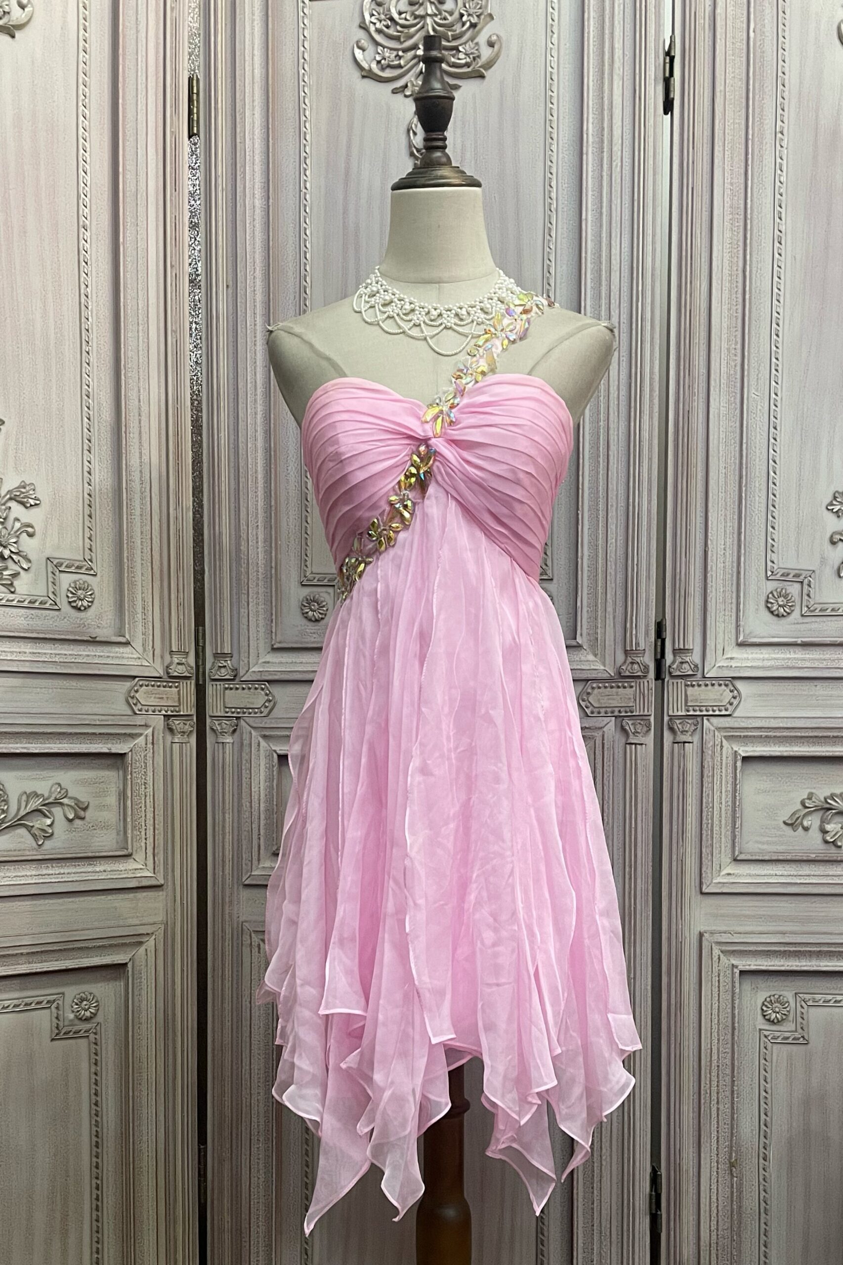 ONE-SHOULDER CRYSTAL CHIFFON PARTY DRESS