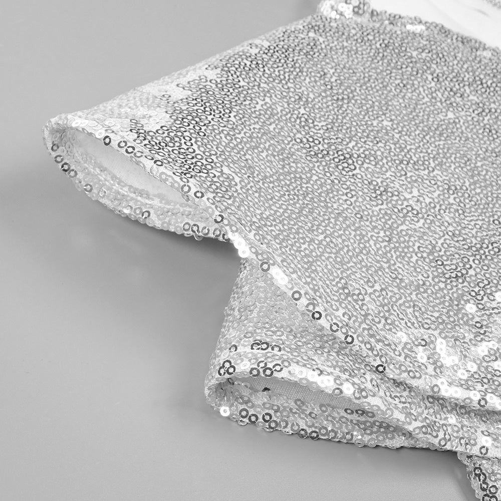 SILVER CROP TOP DRAPE SKIRT SET – PARTY OUTFIT