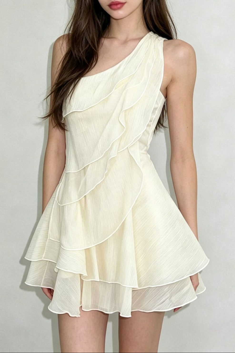 EVELYN ONE-SHOULDER RUFFLE MINI DRESS - APRICOT