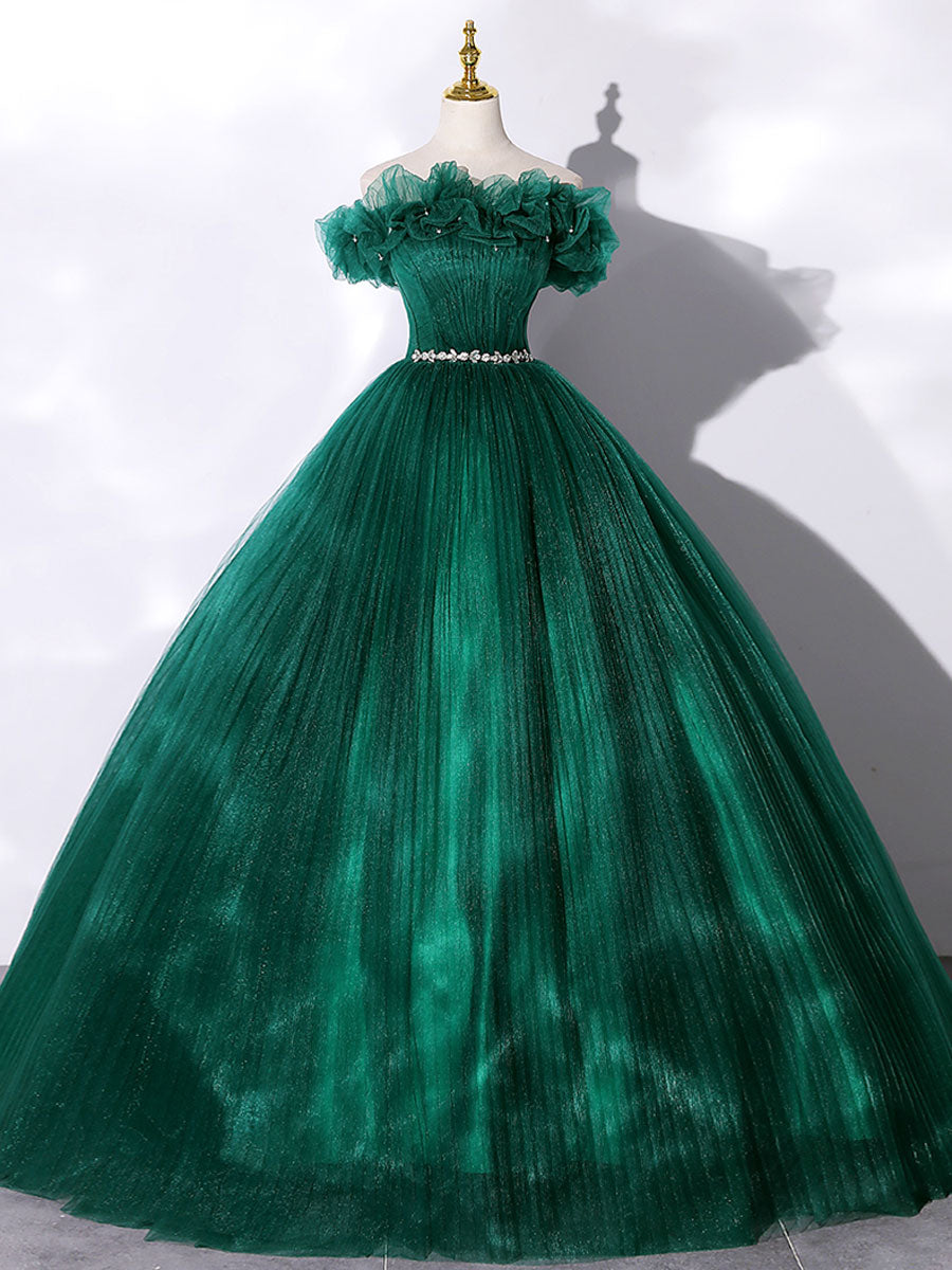 O1CN01djIJrt1hHvDyjL4Yb__2563534253 GREEN TULLE OFF-SHOULDER PROM GOWN