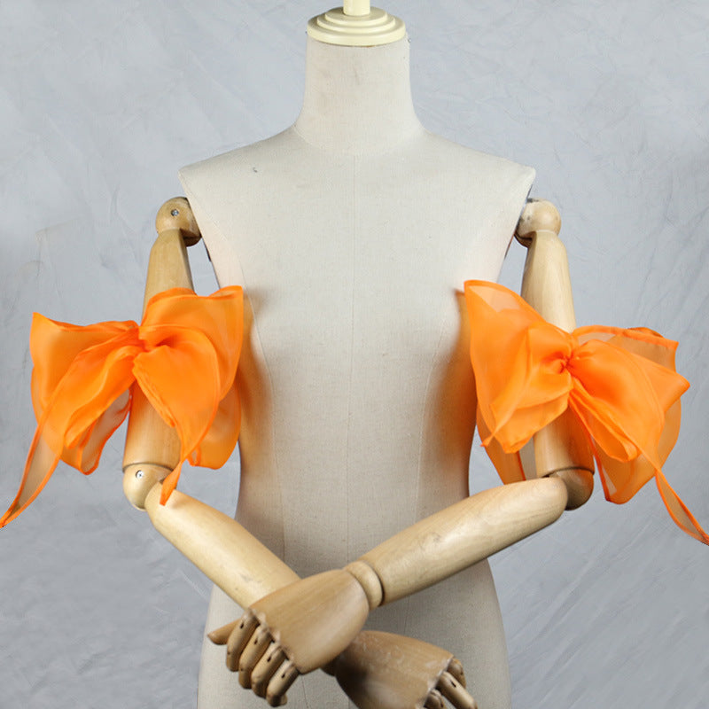 ORGANZA BOW CUFFS, DETACHABLE SHORT SLEEVE, FORMAL