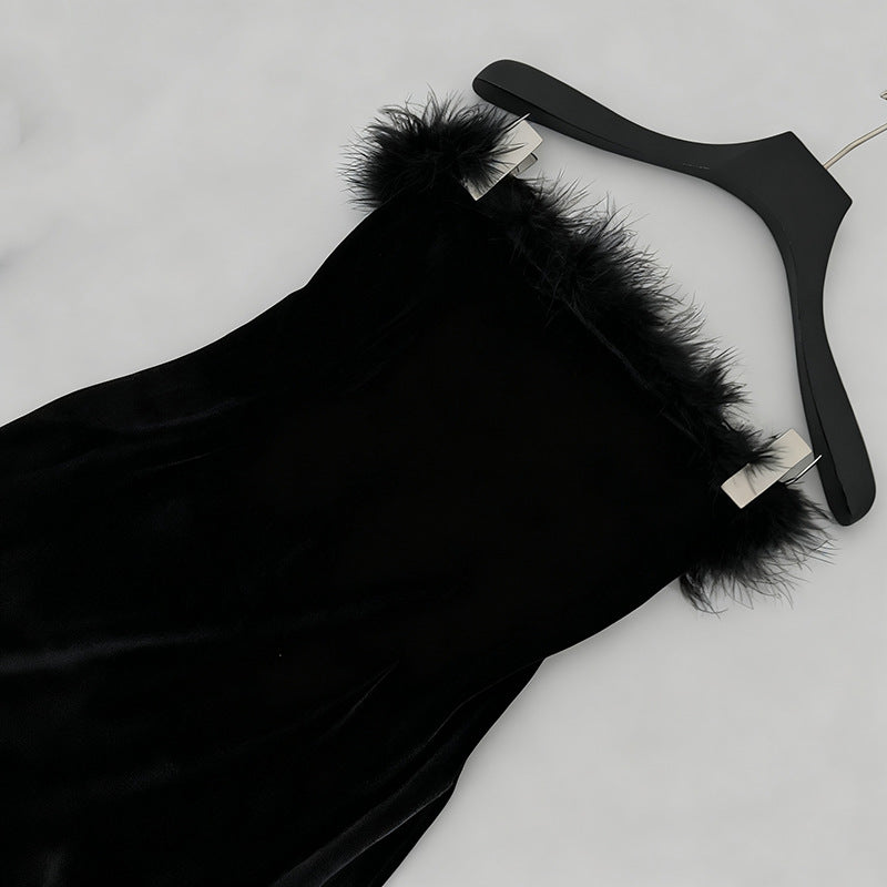 SAMANTHA BLACK VELVET STRAPLESS MINI DRESS