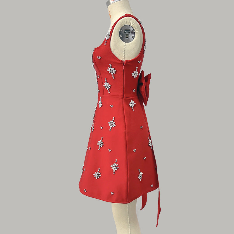 ADORA RED SLEEVELESS DIAMOND BOW BANDAGE MINI DRESS