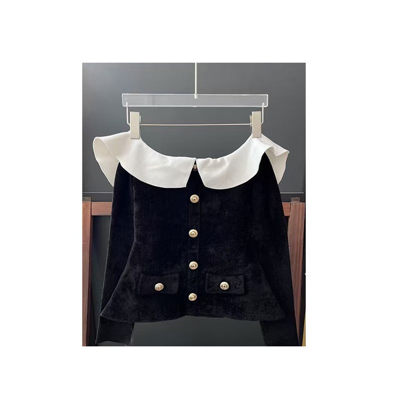 CHENILLE OFF-SHOULDER TOP BLACK DATE NIGHT