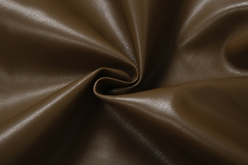 SIBYL ASYMMETRIC LEATHER MINI DRESS BROWN