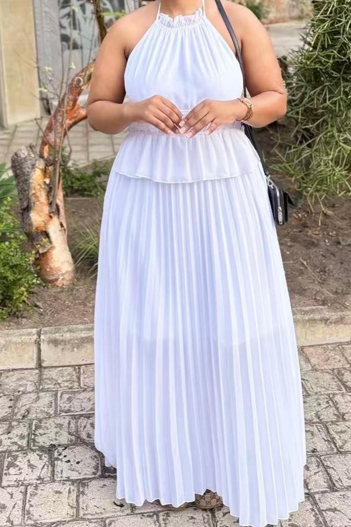 HALTER PLEATED MAXI DRESS FOR EVENING