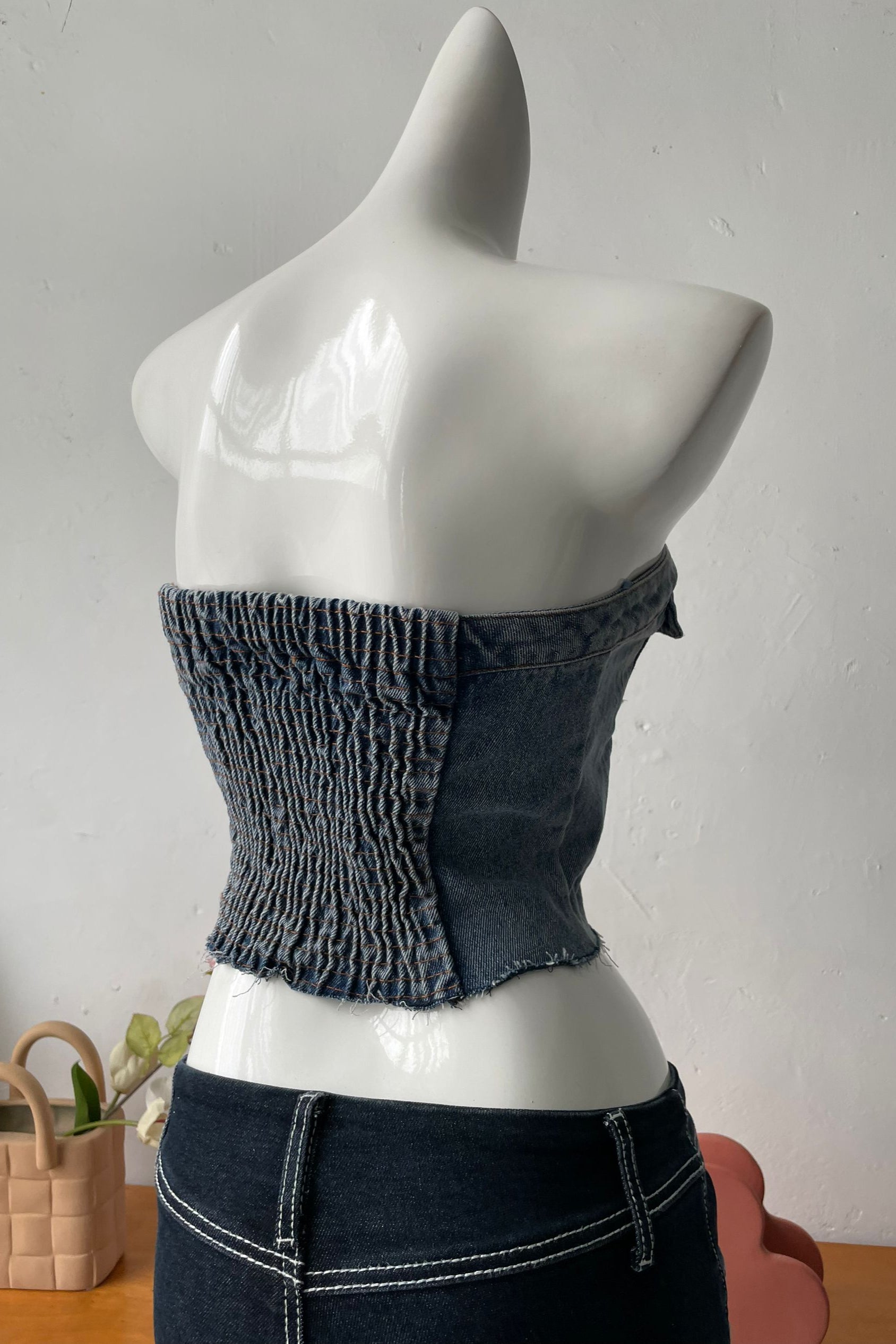 8-BUTTON BLUE DENIM TUBE TOP CASUAL