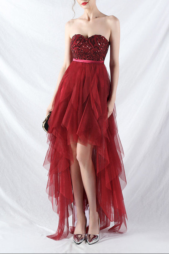 STRAPLESS SEQUIN TULLE MIDI DRESS FOR PARTY