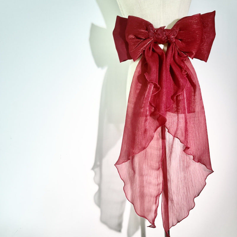 WHITE SHIMMER ORGANZA BOW BRIDAL WAIST SASH