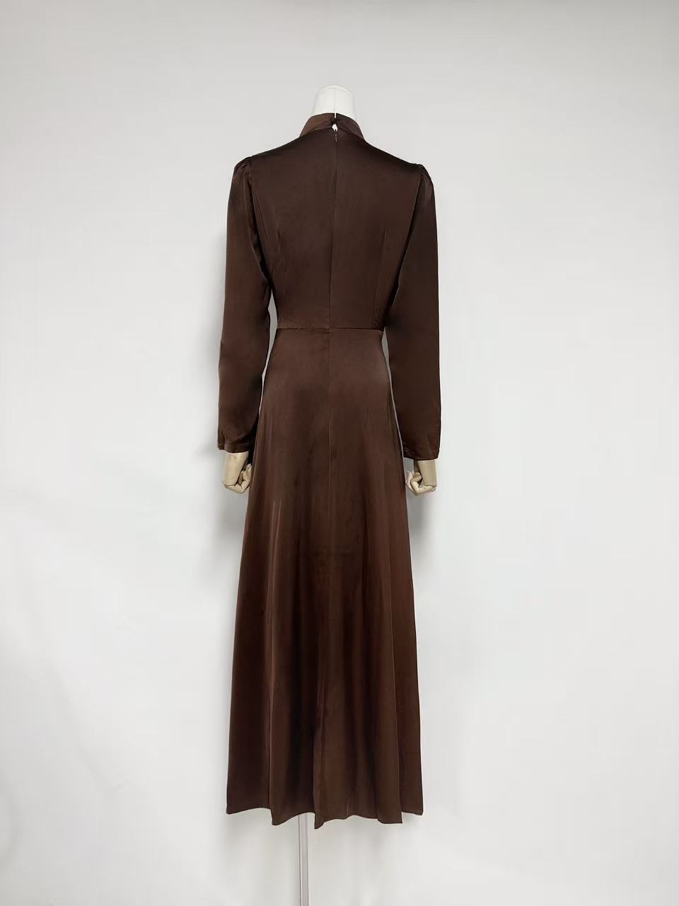 BEULAH BEADED PLEATED MAXI DRESS, BROWN