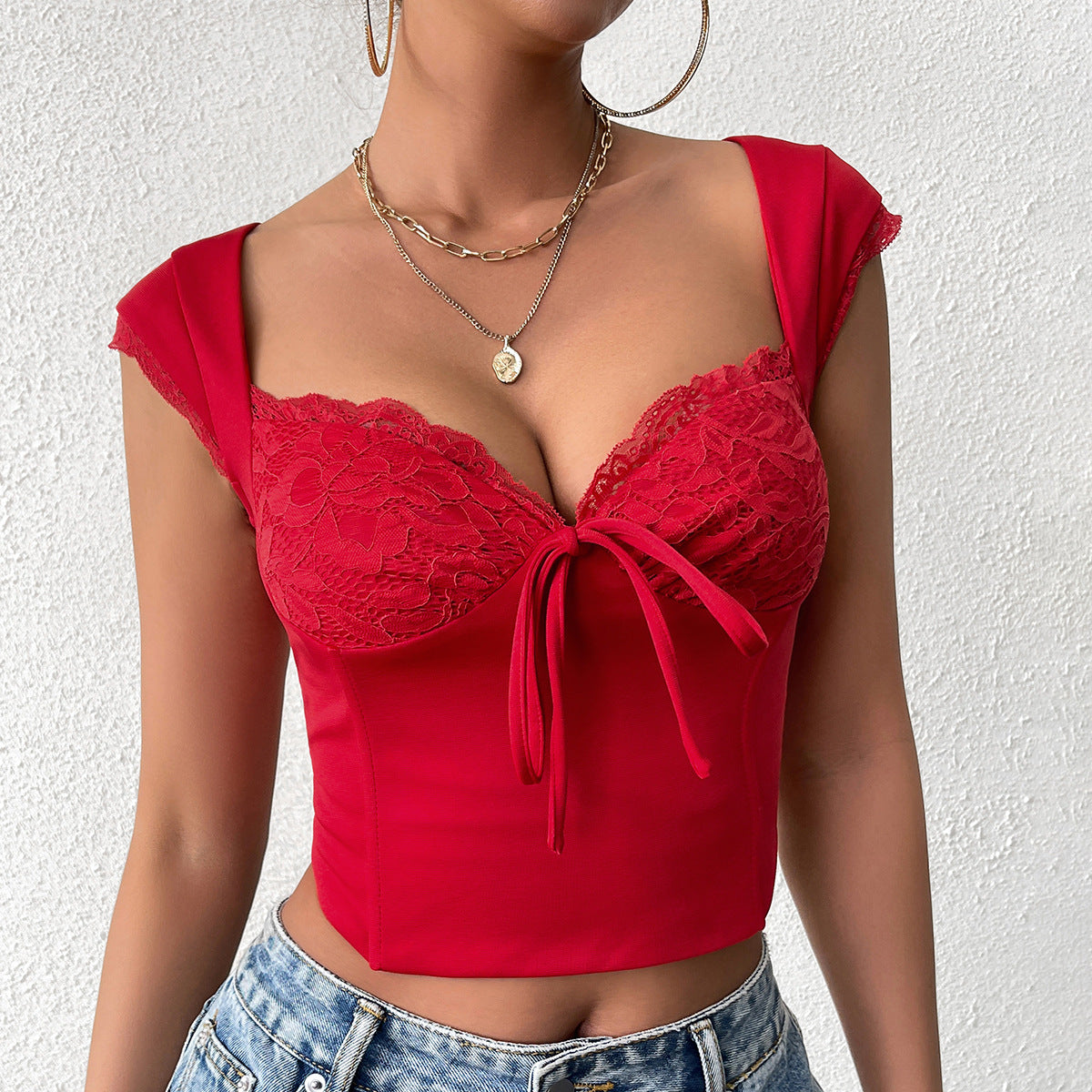 LACE-UP BACKLESS CORSET CROP TOP, SLEEVELESS CAMI