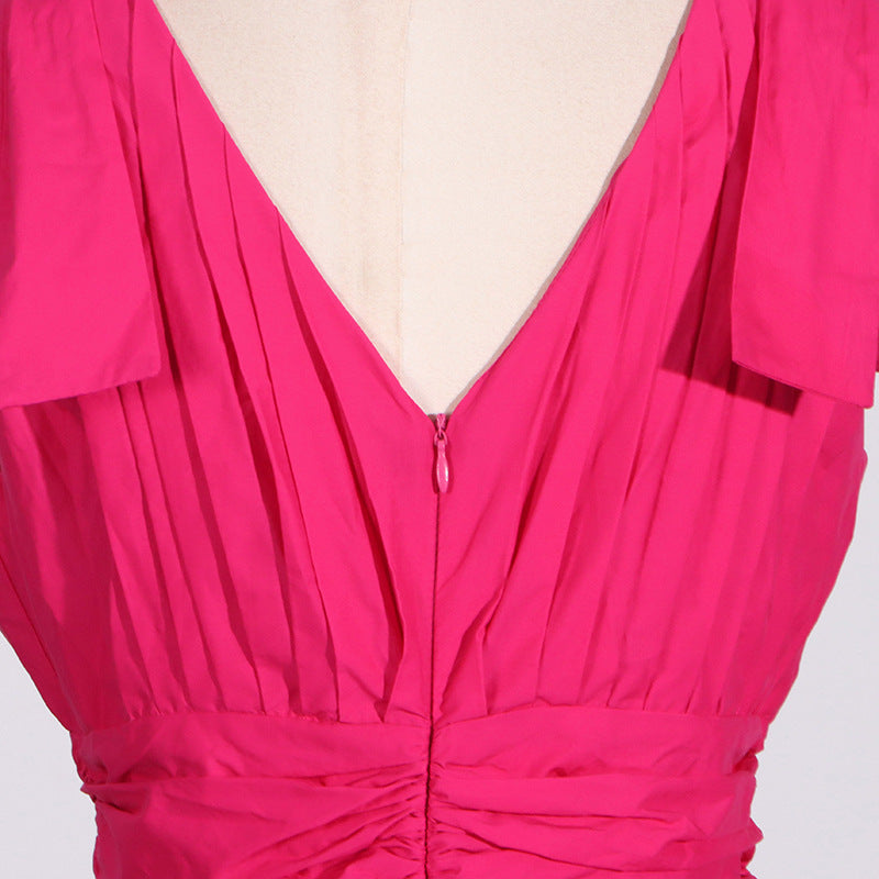 PLUNGE V-NECK RUFFLE TIERED SLIT GOWN PINK