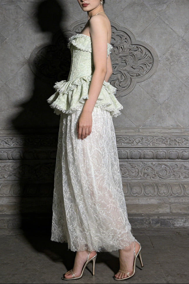 TIFFANY STRAPLESS LACE MAXI DRESS GREEN