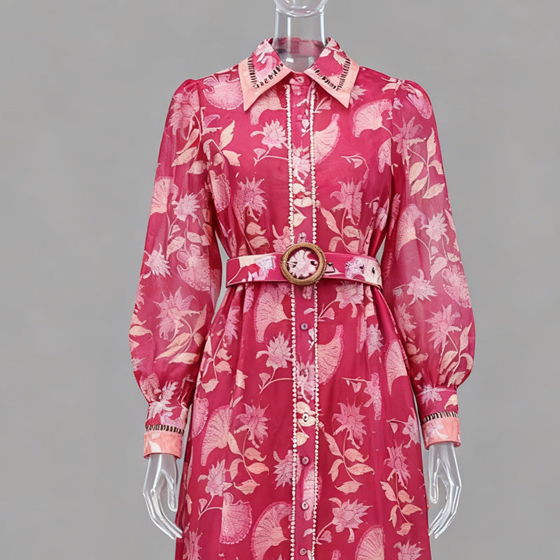 PHOENIX RED FLORAL BELTED MAXI DRESS