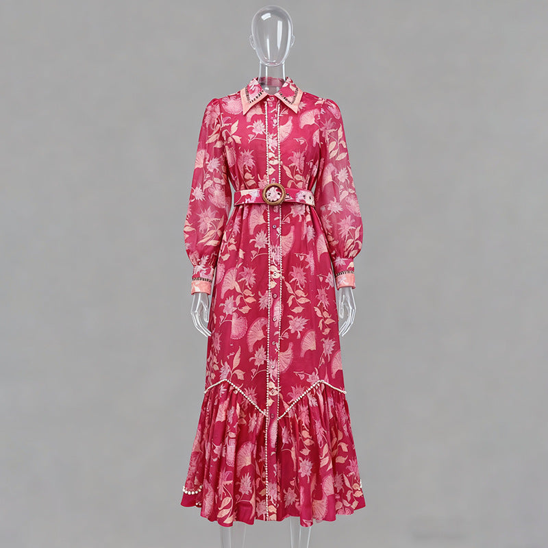 PHOENIX RED FLORAL BELTED MAXI DRESS