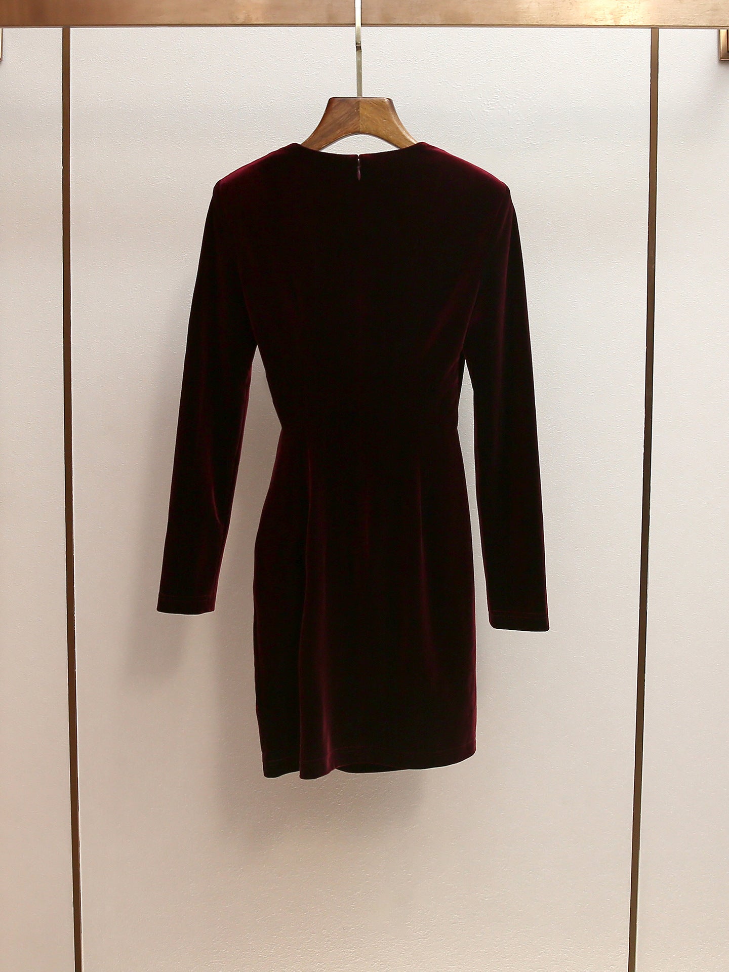 YVETTE BURGUNDY VELVET EMBELLISHED MINI PARTY DRESS
