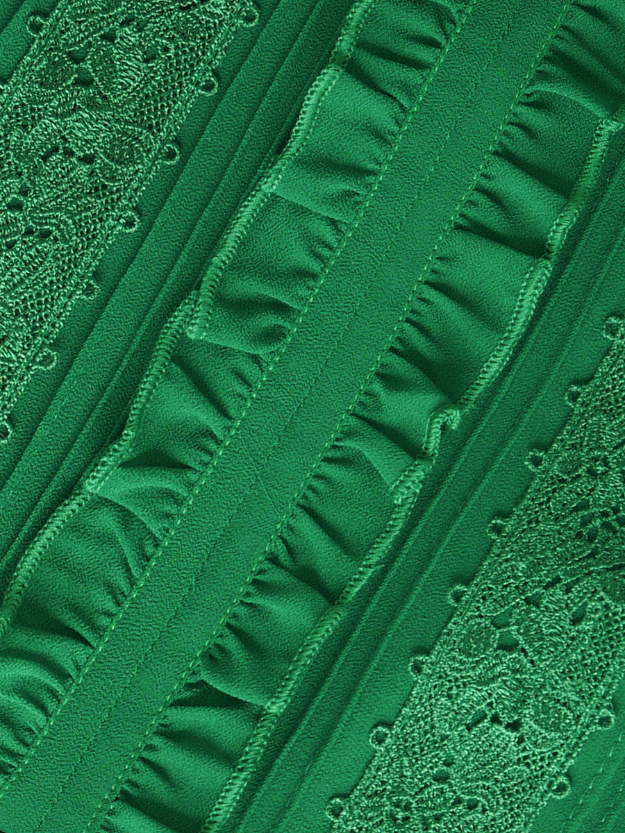 GREEN LACE SPLICE PLEATED MIDI DRESS FOR WEDDING
