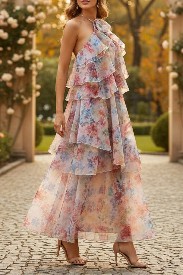 SUSIE MULTICOLOR FLORAL HALTER MIDI DRESS