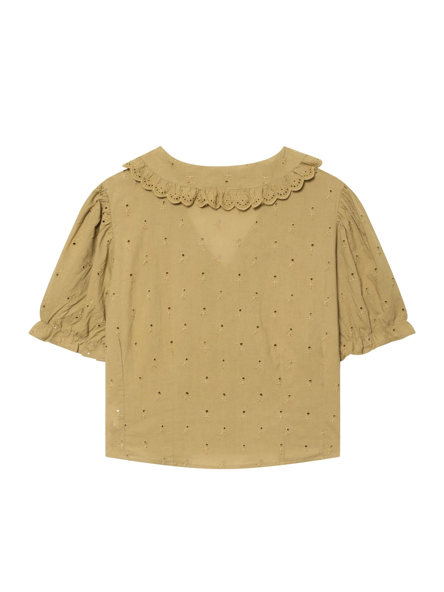 LACE EMBROIDERED SHORT SLEEVE SHIRT TOP FOR CASUAL WORK