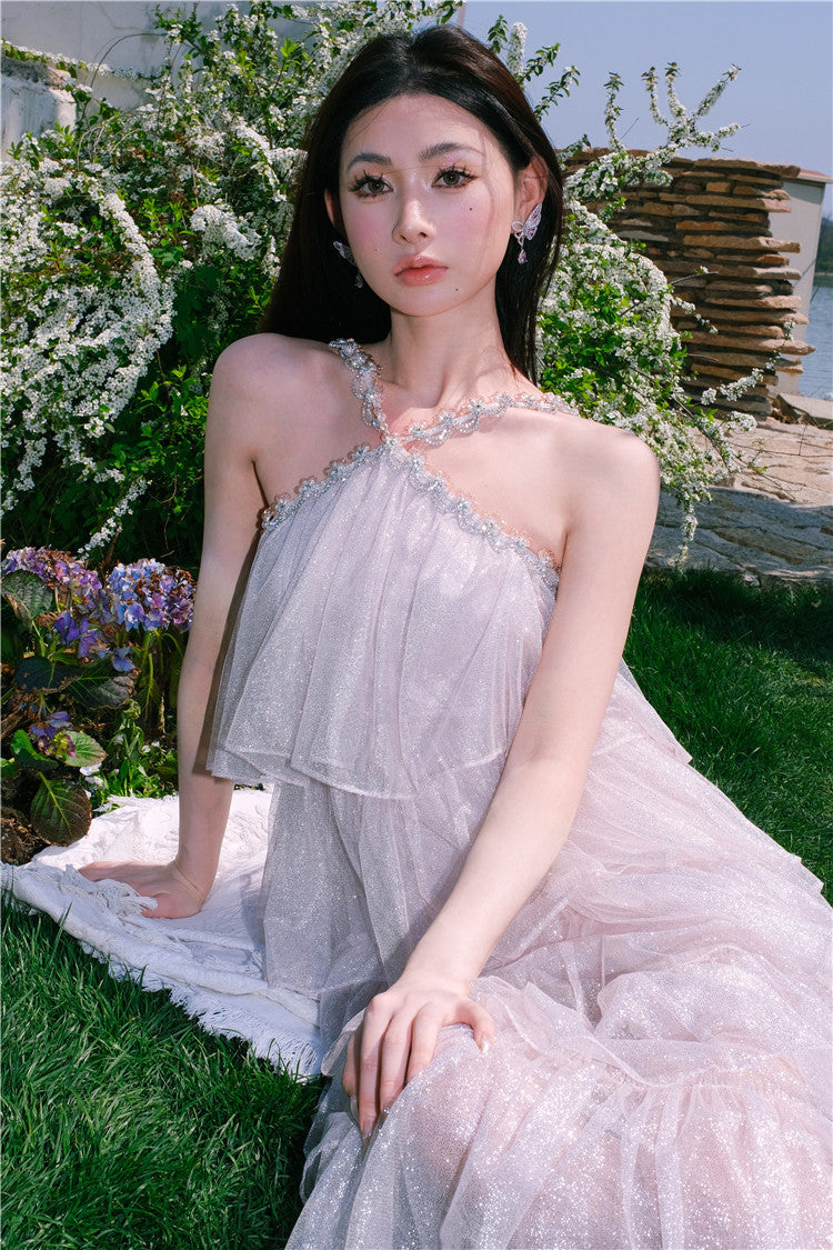 MERA SLEEVELESS DIAMOND CAKE EVENING DRESS