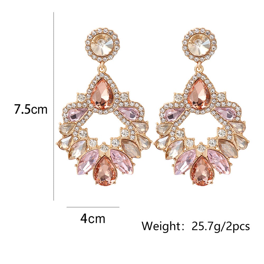 PINK CRYSTAL CHANDELIER DROP EARRINGS FOR WEDDING